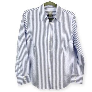 𝅺Chico’s Ladybird Stripe Ellsbury Shirt Button Down White Blue Medium Academia